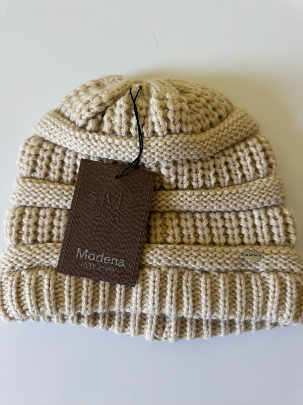 Modena New York Women's Cable Knit Beanie - Cream